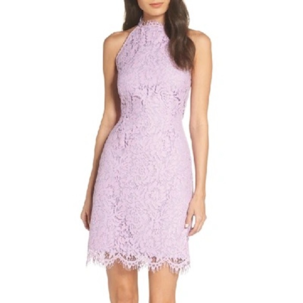 BB Dakota Cara High Neck Lace Cocktail Dress In Lavender